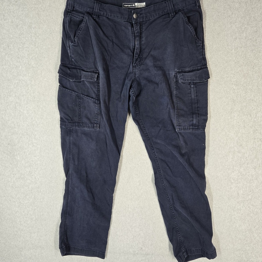 Carhartt Men Pants 38X32 Navy Cargo Twill BN3574-M Relaxed Straight Rigby